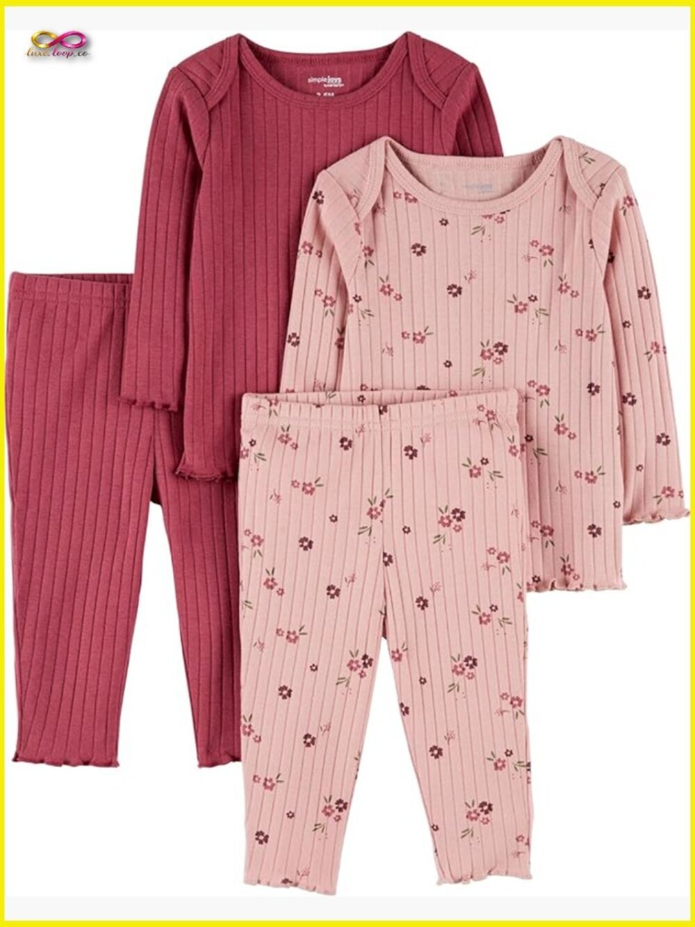 Baby Girls 4-Piece Thermal Top and Pant Set Long Sleeve Playwear Outfit